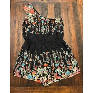 American Rag Cie One Shoulder Black Floral Romper, Women's Size Medium